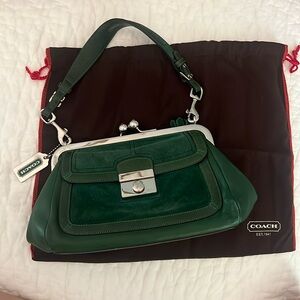 Early 2000s mini Coach Kiss Lock bag green suede